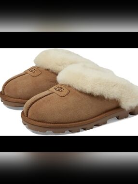 UGG Womens Chestnut Coquette Suede Sheepskin Slippers Cream Lining New In Box